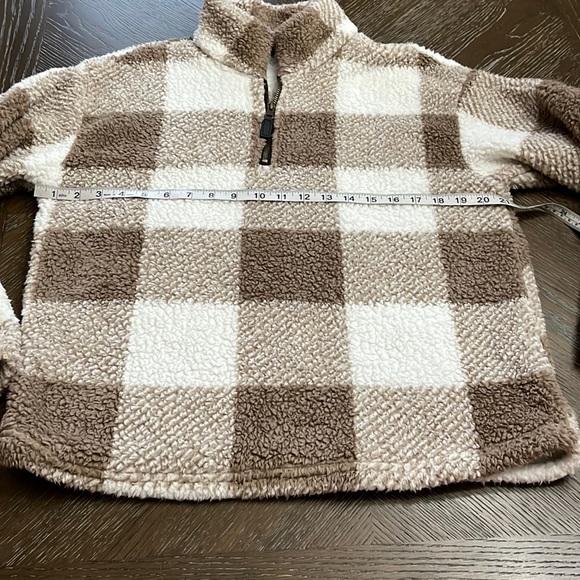 Teddy pullover tan plaid squares half zip jacket - Picture 15 of 17